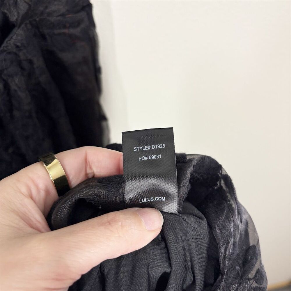 Lulus Be My Date Floral Embroidered High-Low Midi Dress Size L Black Puff Sleeve - Picture 10 of 13